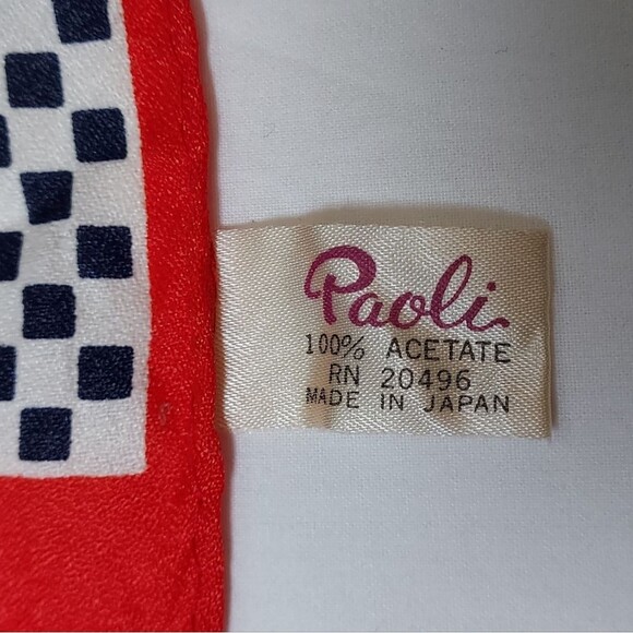 Vintage 60s Red White Blue Square Acetate Scarf Made in Japan - Picture 6 of 9